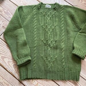 Vintage Olive Cable-Knit Crewneck Sweater